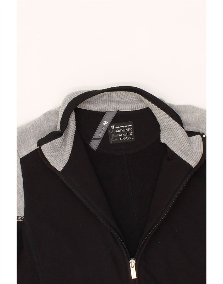 CHAMPION Womens Tracksuit Top Jacket UK 14 Medium Black Colourblock Cotton Vintage Champion and Second-Hand Champion from Messina Hembry 