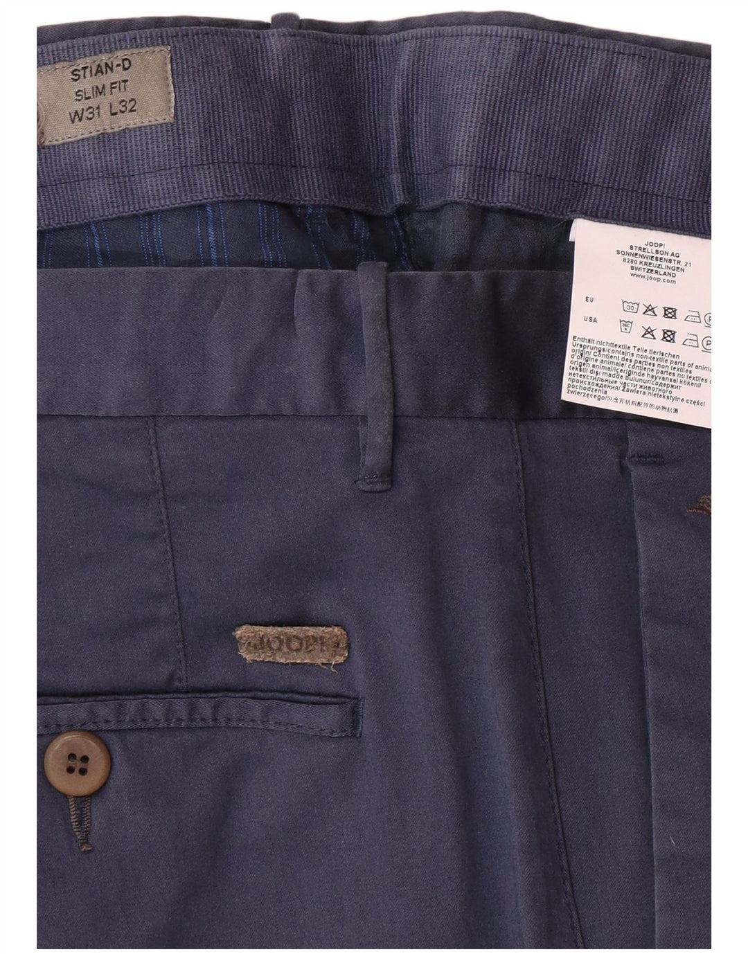Pantaloni chino slim fit da uomo JOOP W31 L32 cotone blu navy