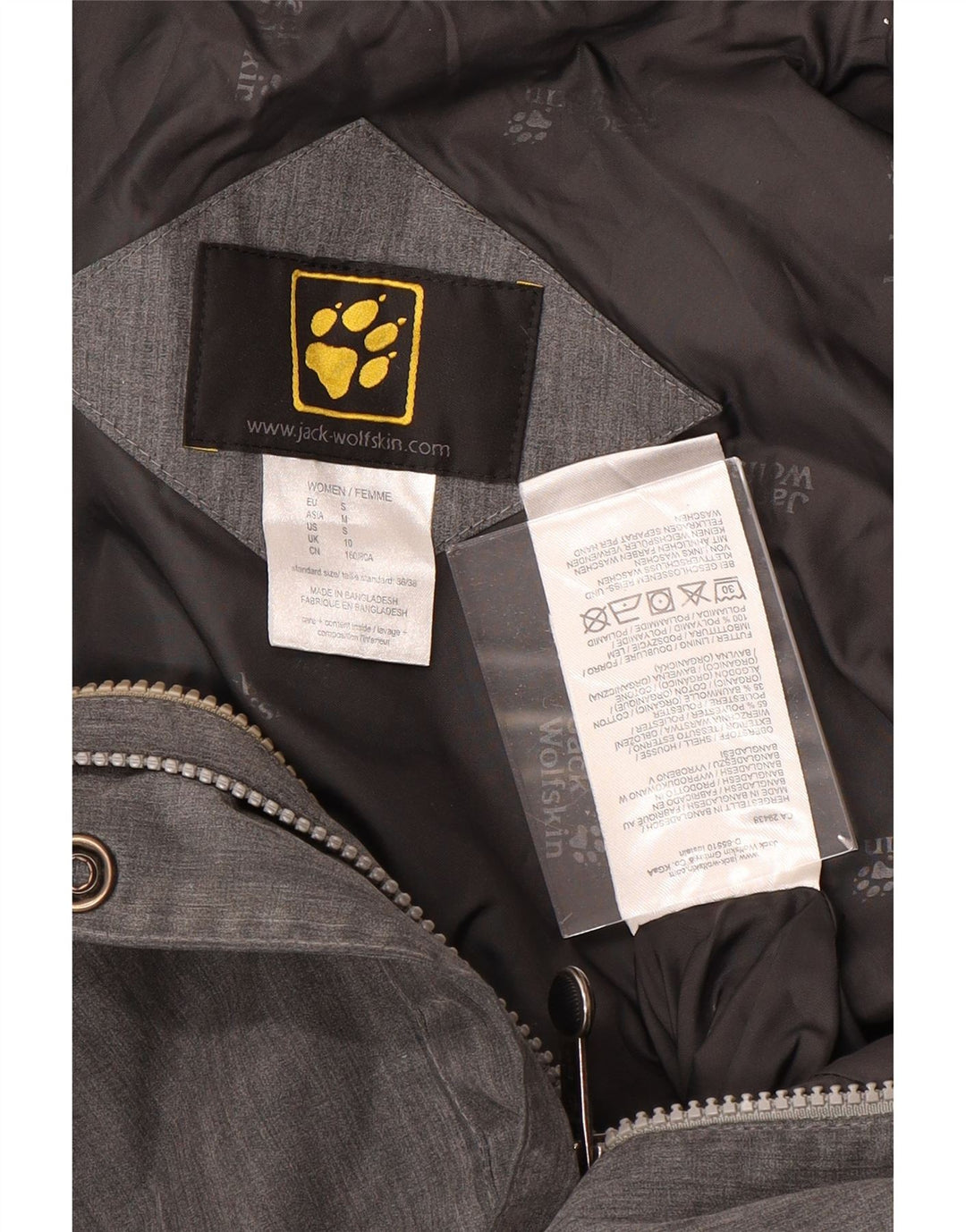 JACK WOLFSKIN Giacca parka da donna con cappuccio UK 10 Small Grigio Poliestere