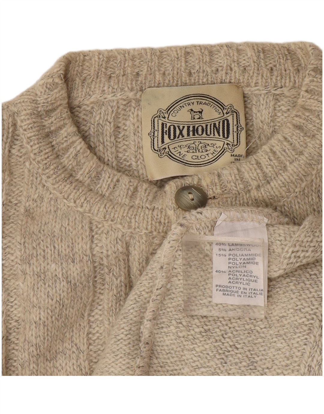 Maglione maglione girocollo da uomo Foxhound XL in lana beige