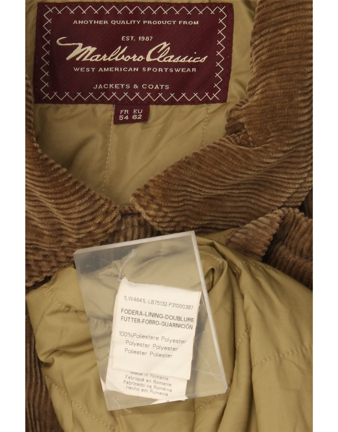 Giacca in velluto a coste da uomo Marlboro Classics EU 62 6XL Beige