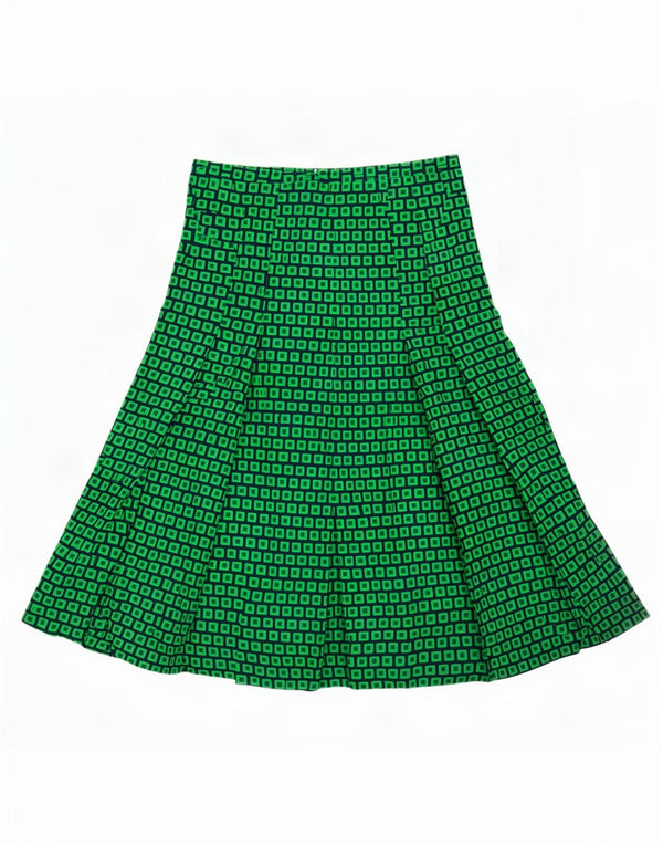 Gonna a trapezio da donna vintage EU 40 media W28 poliestere geometrico verde