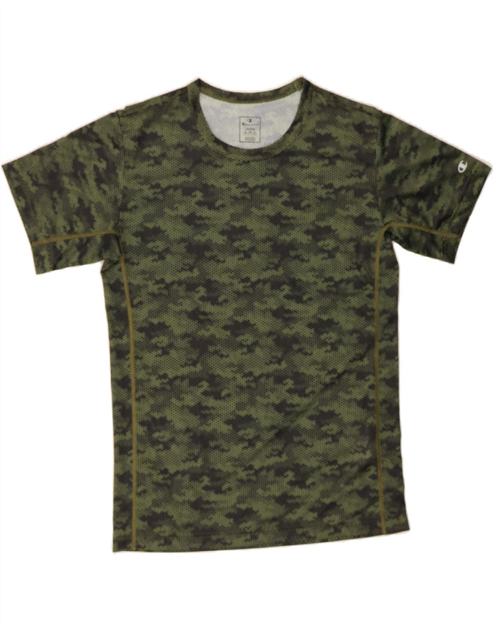 CHAMPION Mens T-Shirt Top Large Khaki Camouflage Polyester Vintage Champion and Second-Hand Champion from Messina Hembry 