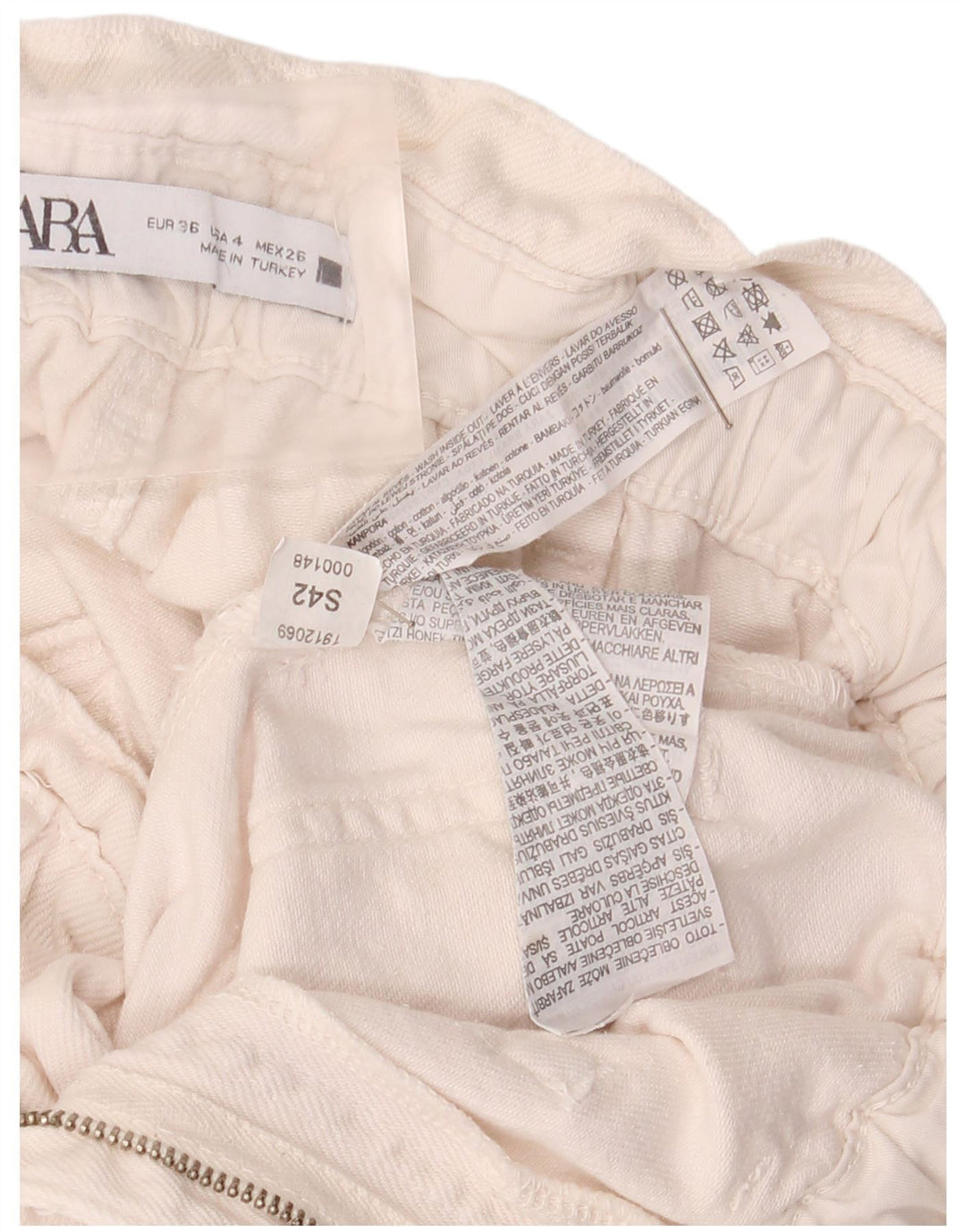 Jeans affusolati da donna ZARA EU 36 XS W26 L24 Cotone bianco