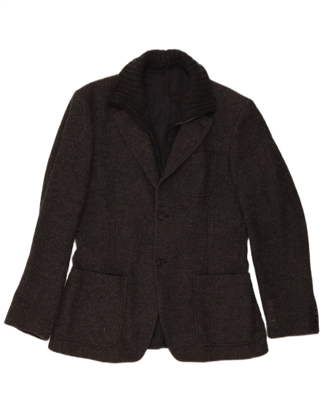 Giacca blazer da uomo a 2 bottoni Benetton IT 50 Large in lana screziata grigia