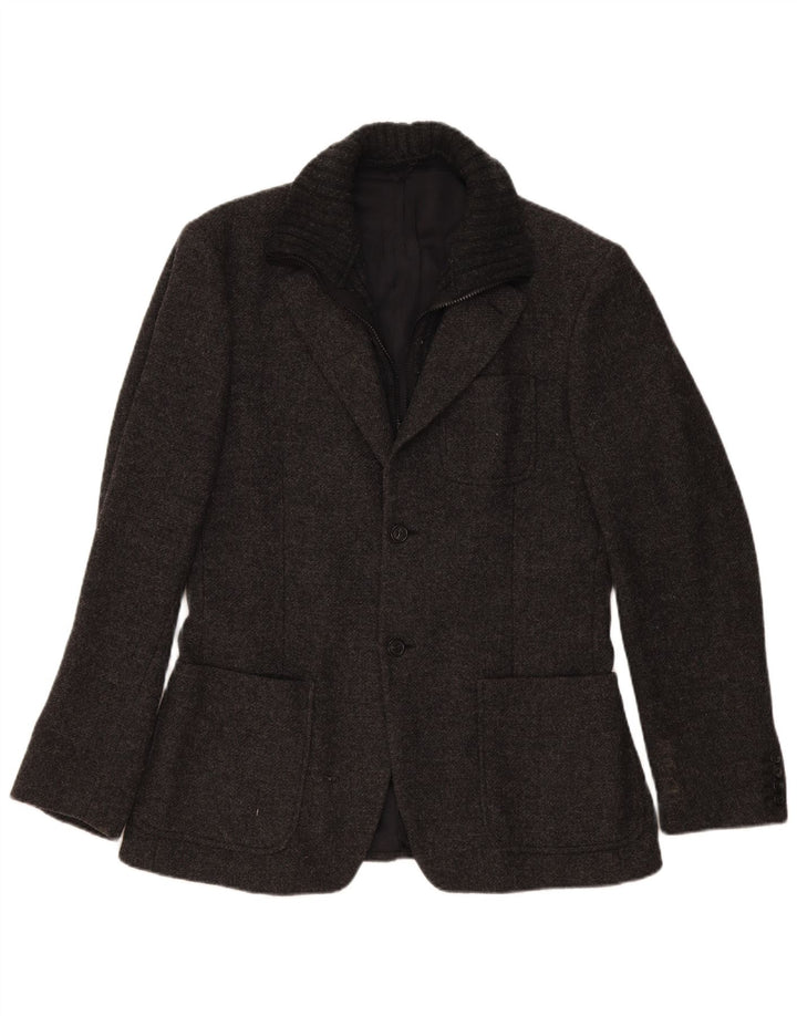 Giacca blazer da uomo a 2 bottoni Benetton IT 50 Large in lana screziata grigia