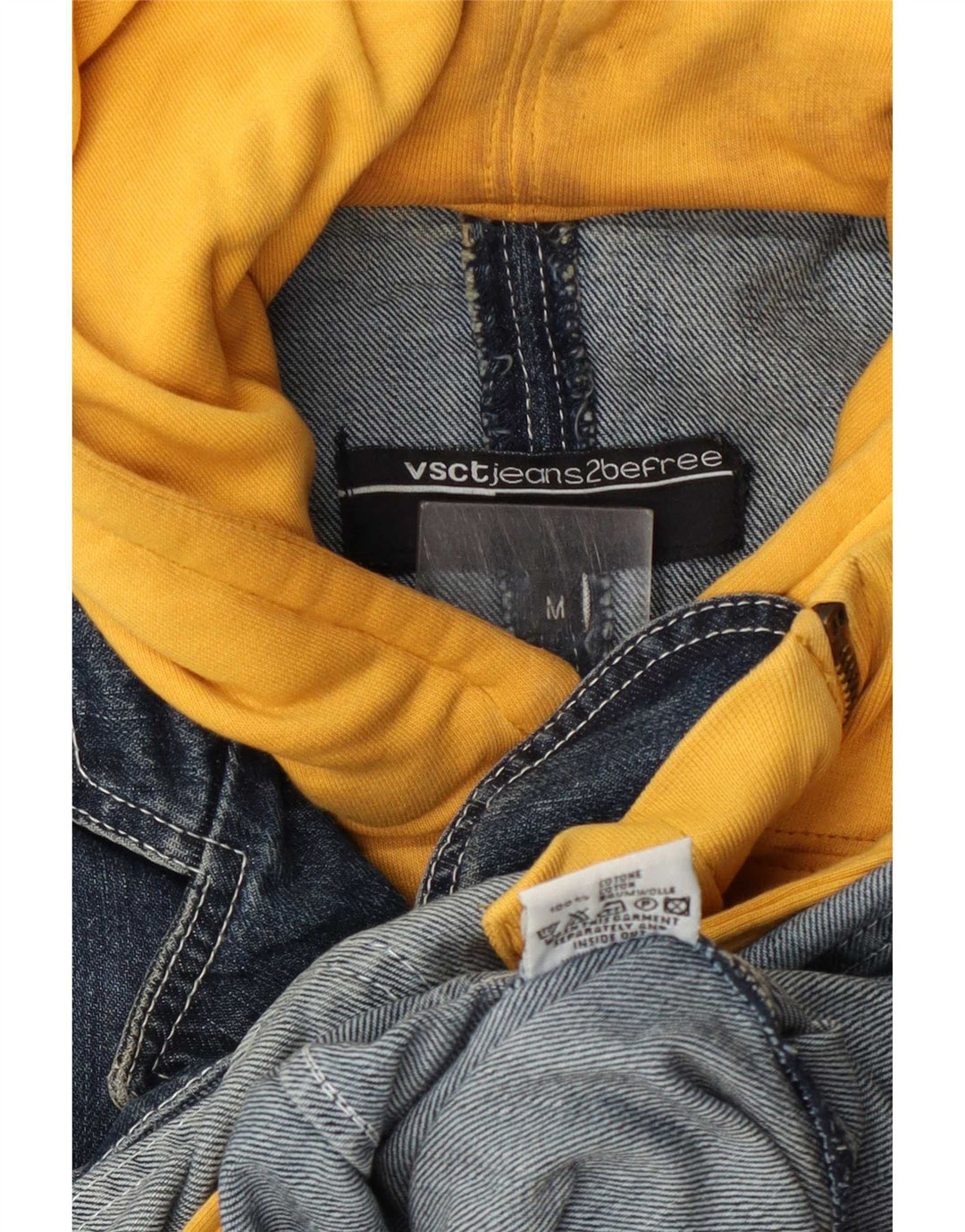 Giacca di jeans con cappuccio grafica da uomo VSCT UK 38 Cotone color block blu medio