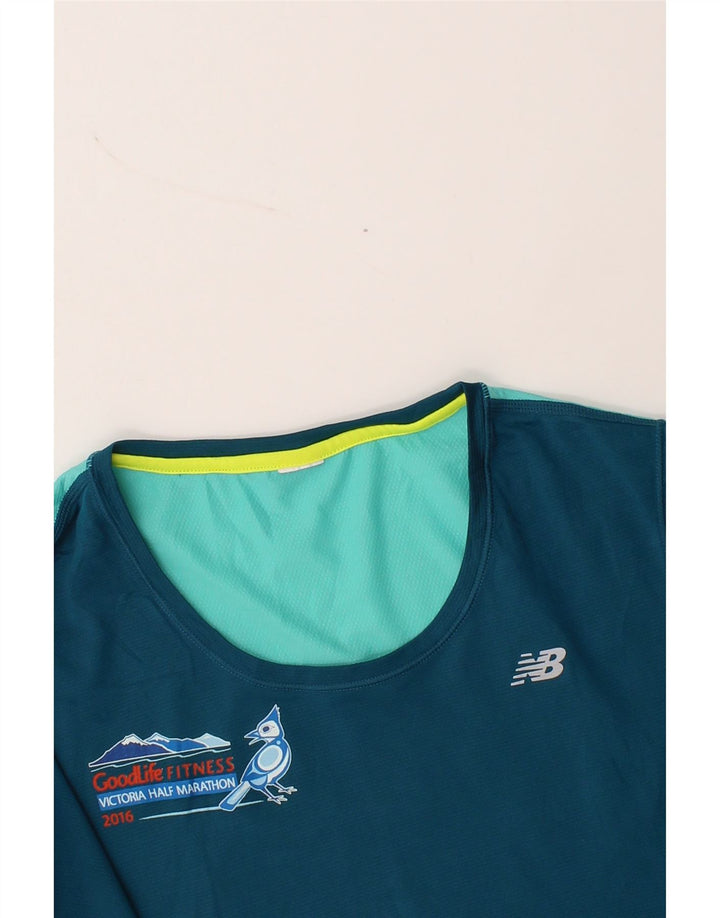 NEW BALANCE Womens Graphic Top Long Sleeve UK 12 Medium Blue Colourblock Vintage New Balance and Second-Hand New Balance from Messina Hembry 