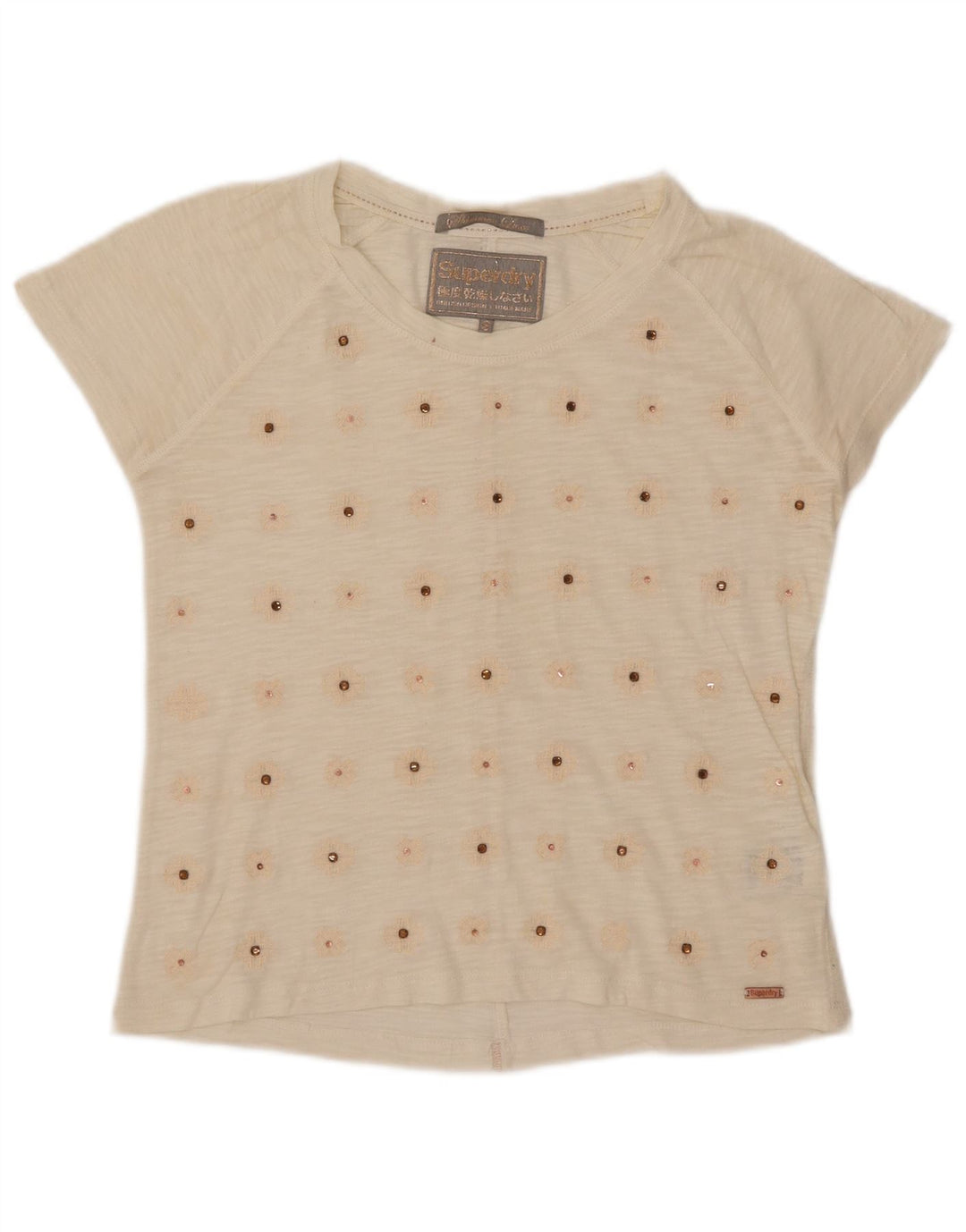 T-shirt da donna SUPERDRY UK 10 piccola in cotone bianco