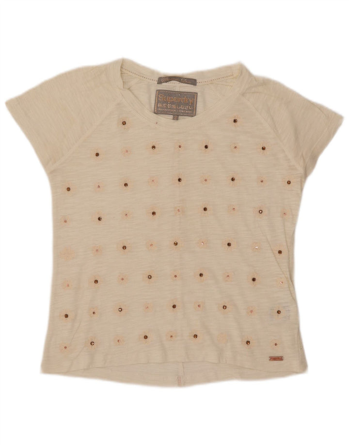 T-shirt da donna SUPERDRY UK 10 piccola in cotone bianco