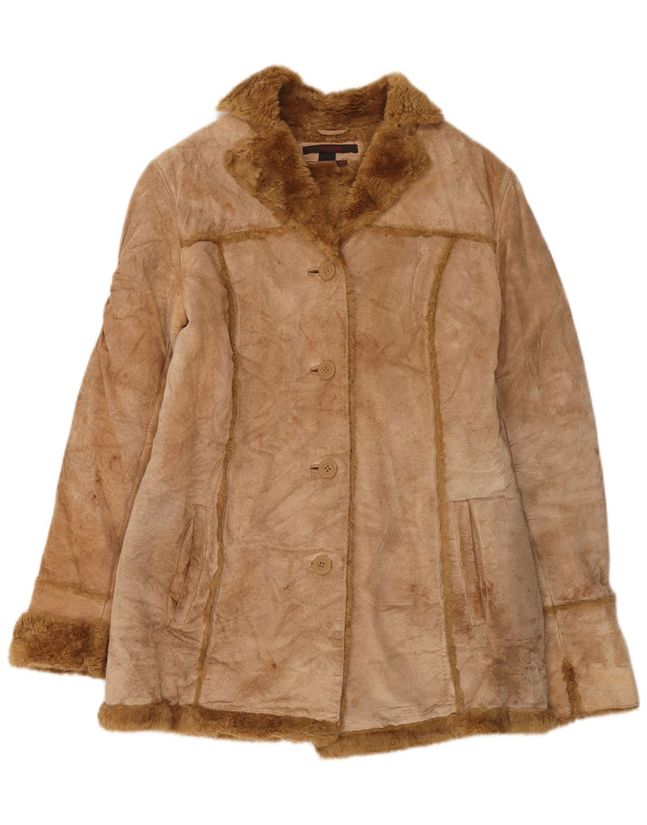 Giubbotto in shearling da donna Zara UK 14 in pelle beige medio