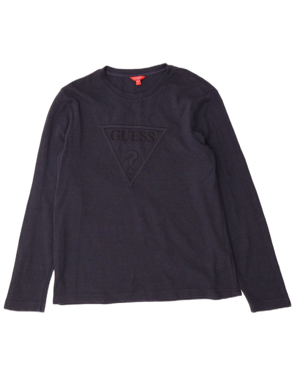 Guess Top grafico da uomo a maniche lunghe grande in cotone blu navy