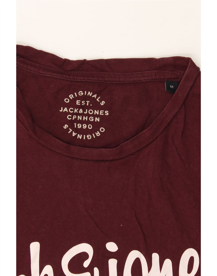 JACK & JONES Mens Graphic T-Shirt Top Medium Burgundy Cotton Vintage Jack & Jones and Second-Hand Jack & Jones from Messina Hembry 