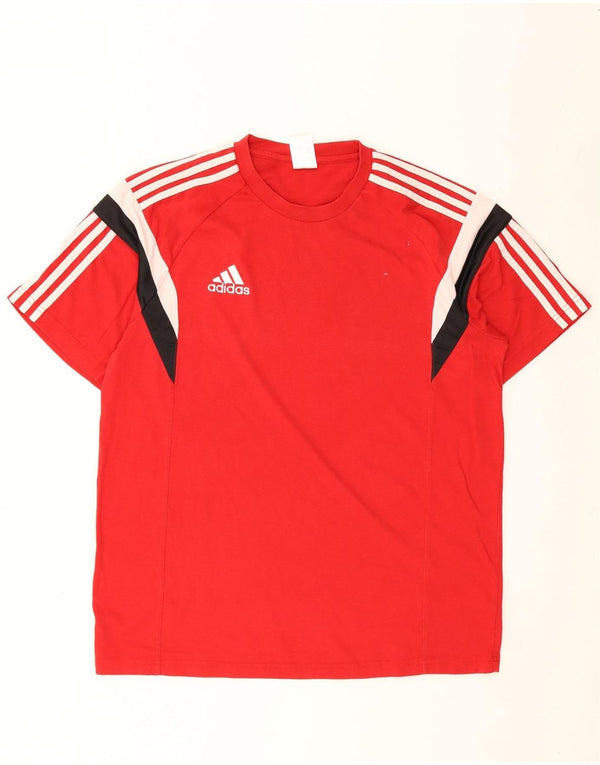 Adidas Mens T-Shirt Top Large Red Colourblock Cotton