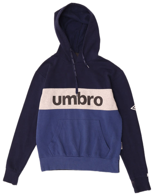 Felpa con cappuccio grafica da uomo Umbro, cotone color block medio blu navy