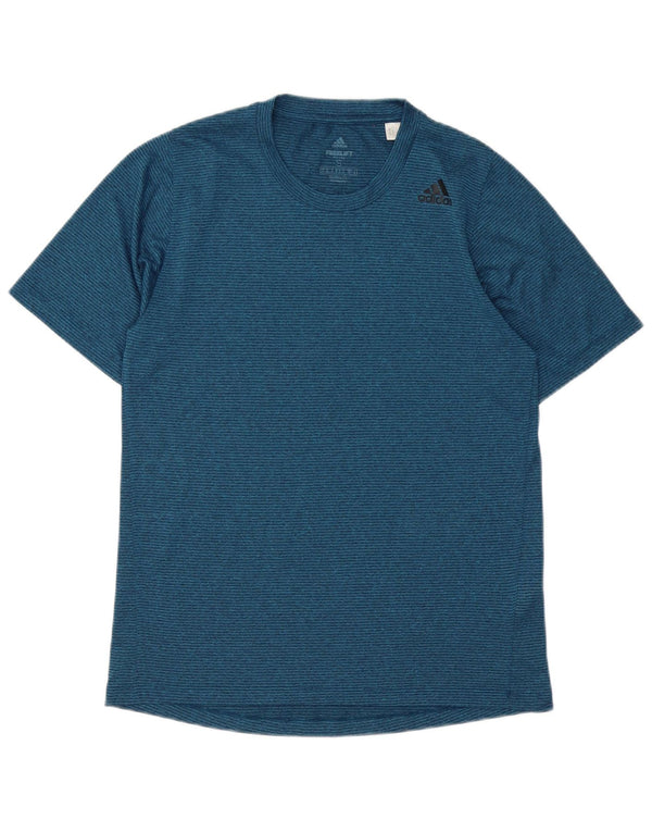 T-shirt Adidas Climalite da uomo Top piccola in poliestere a righe blu navy