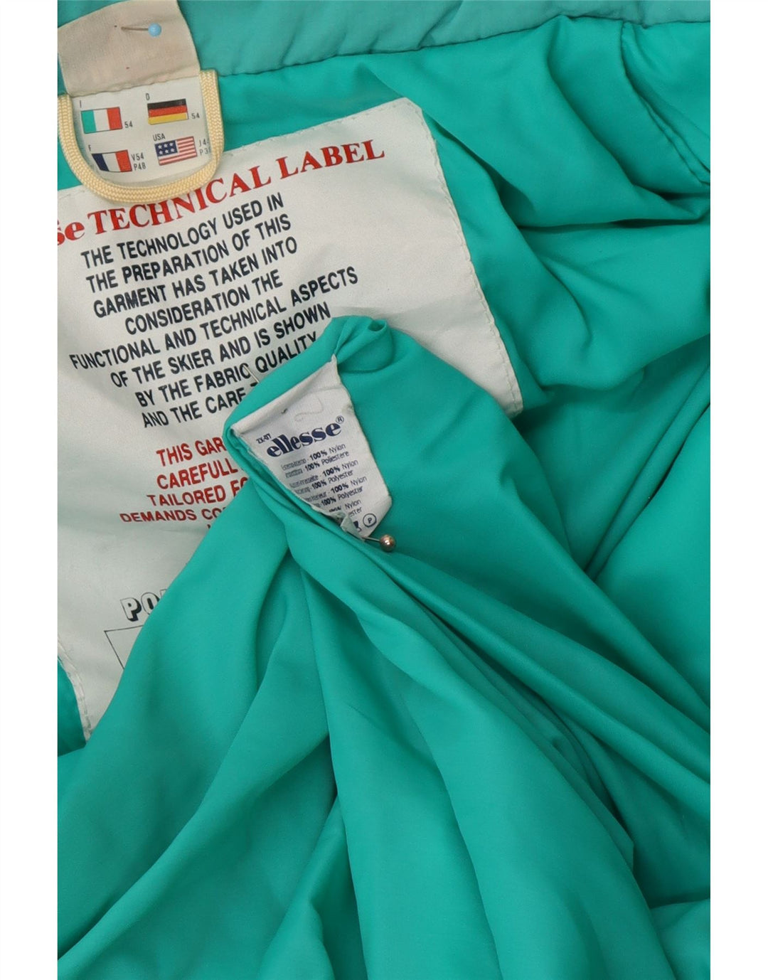 ELLESSE Giubbotto Imbottito Uomo IT 54 2XL Nylon Turchese Anni '80