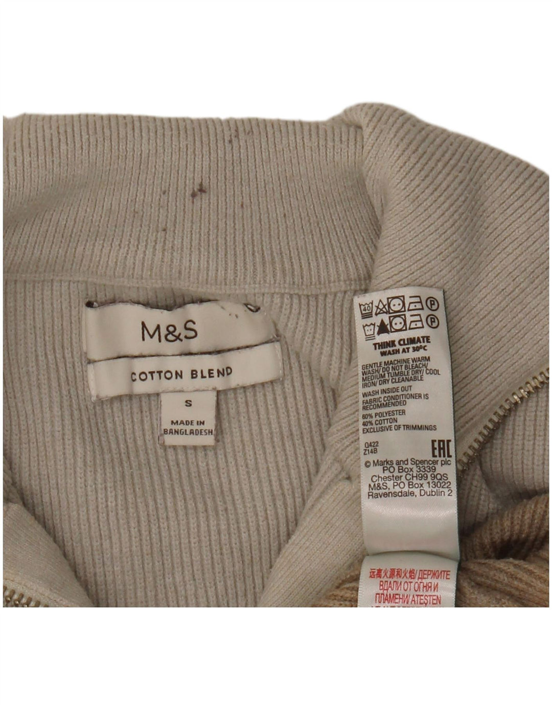 Maglione da donna Marks & Spencer con zip e collo UK 10 Small Grey Colourblock