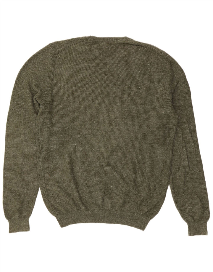 Massimo Dutti Mens Crew Neck Jumper Sweater Large Khaki Cotton