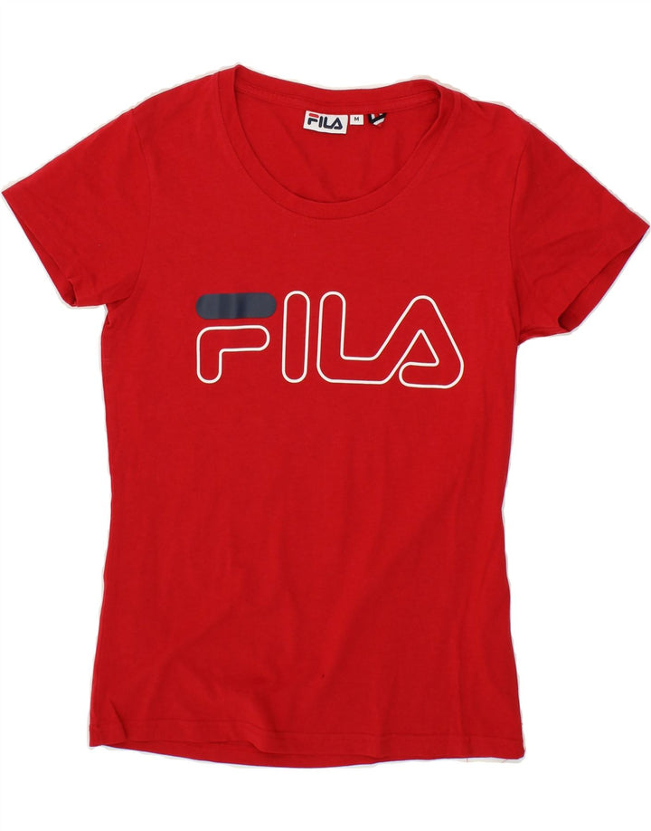 FILA Womens Graphic T-Shirt Top UK 12 Medium Red Cotton Vintage Fila and Second-Hand Fila from Messina Hembry 