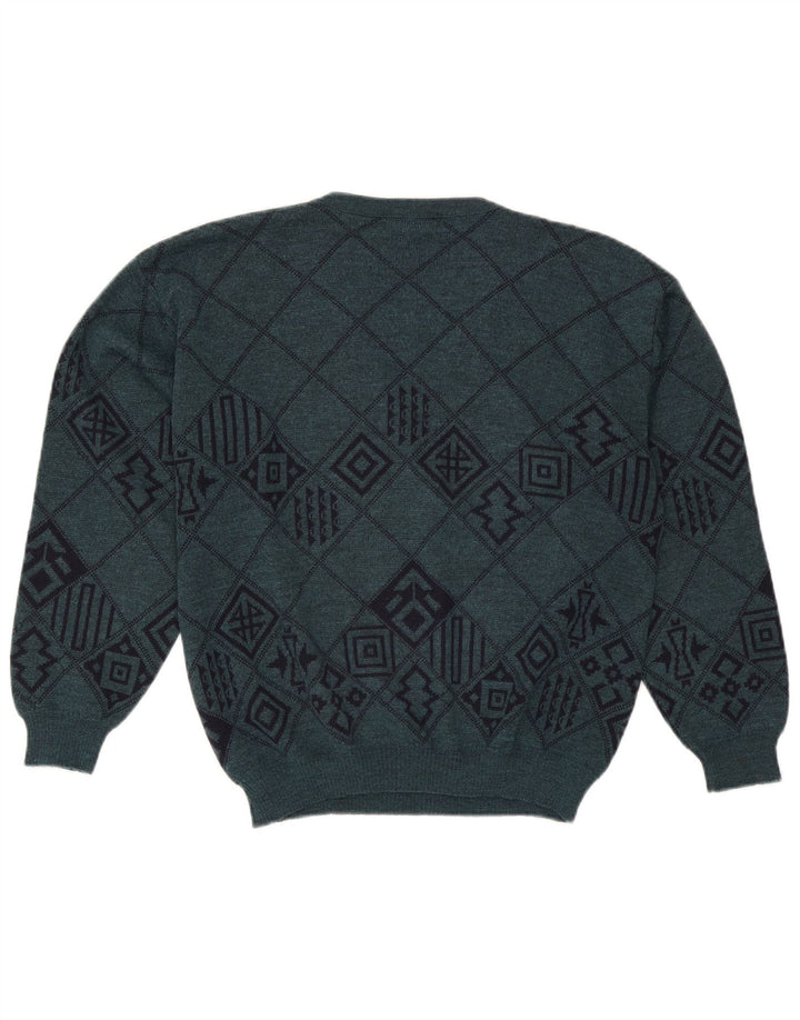 Maglione da uomo con scollo a V Lewinger Lana geometrica verde medio