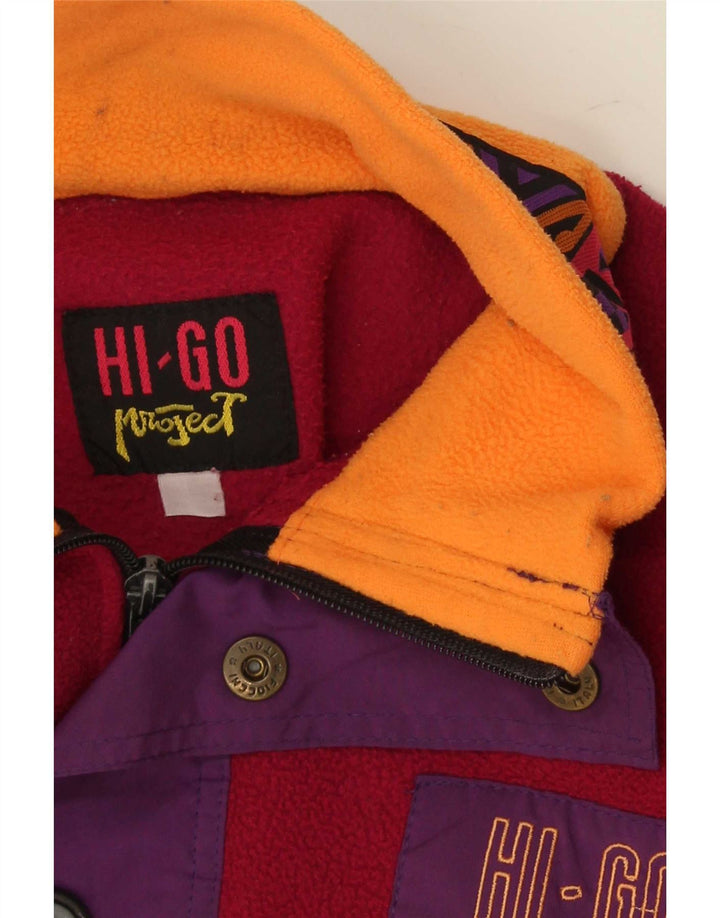 Maglione in pile vintage da uomo con collo a bottoni, grande blocco di colori multicolore