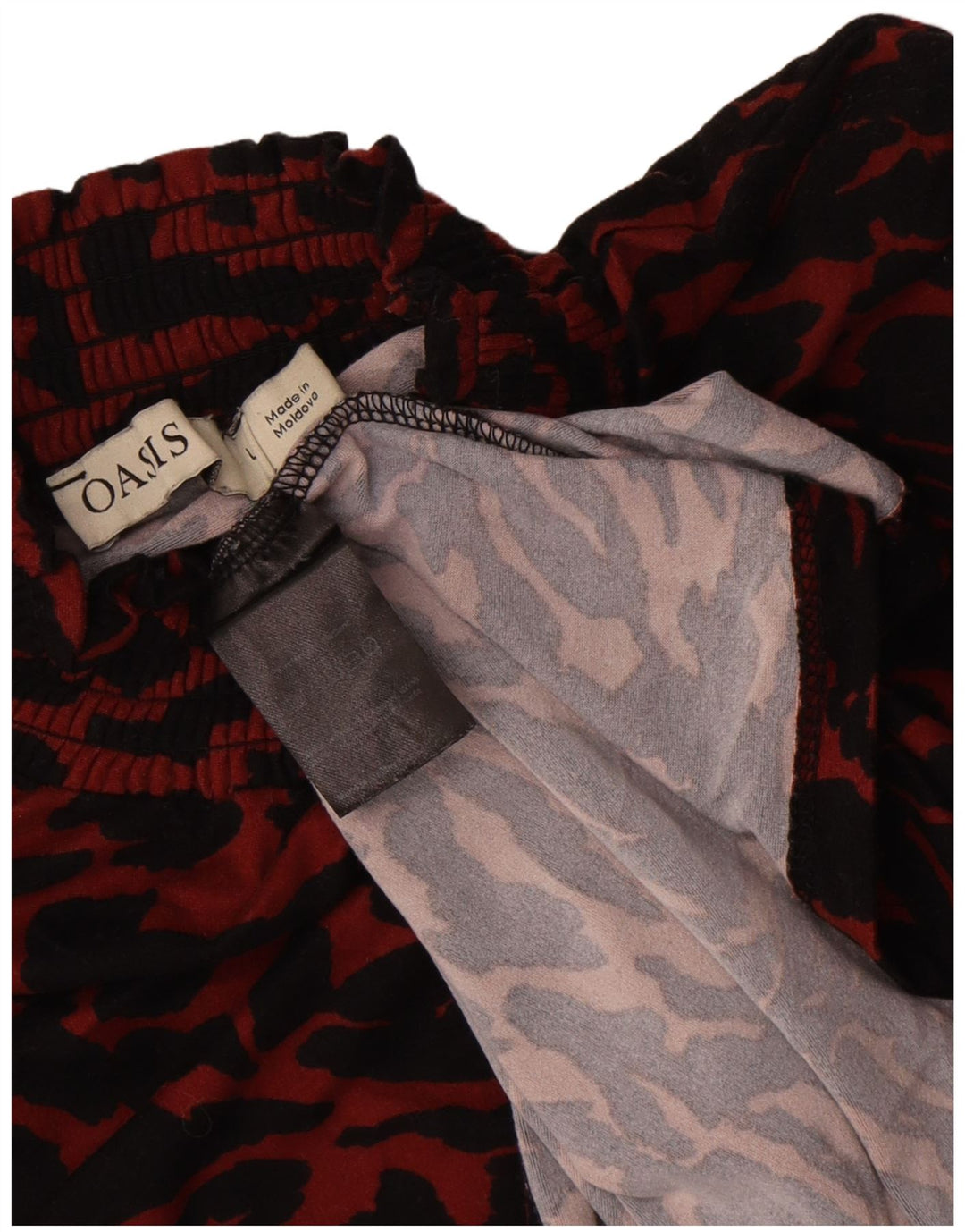 Oasis Camicetta a maniche lunghe da donna Top UK 14 Grande poliestere rosso con stampa animalier