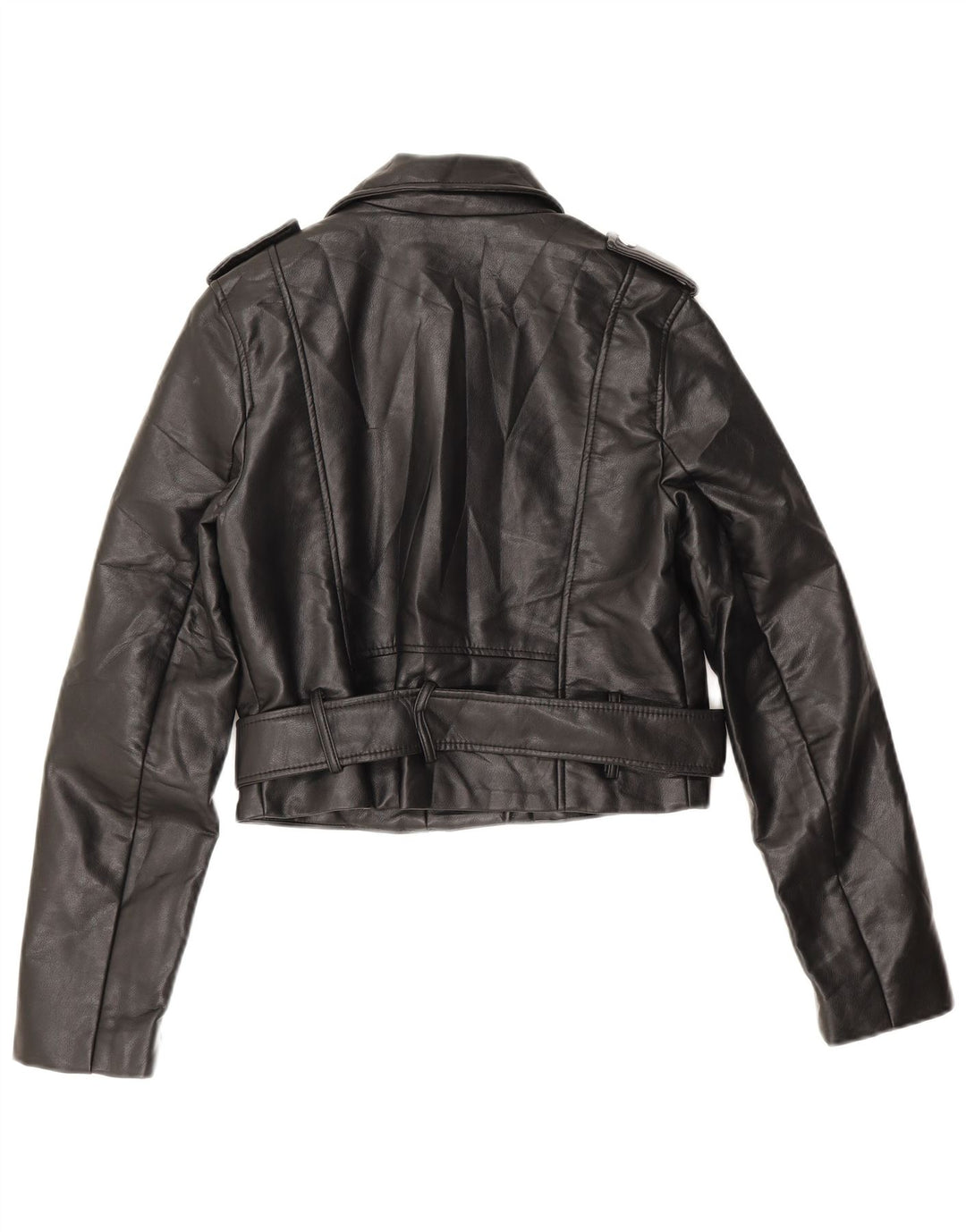 Giacca da motociclista in ecopelle corta da donna Zara UK 10 piccola in poliuretano nero