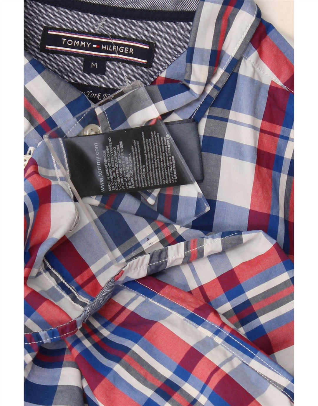 TOMMY HILFIGER Camicia da uomo a maniche corte vestibilità New York a quadri blu medio