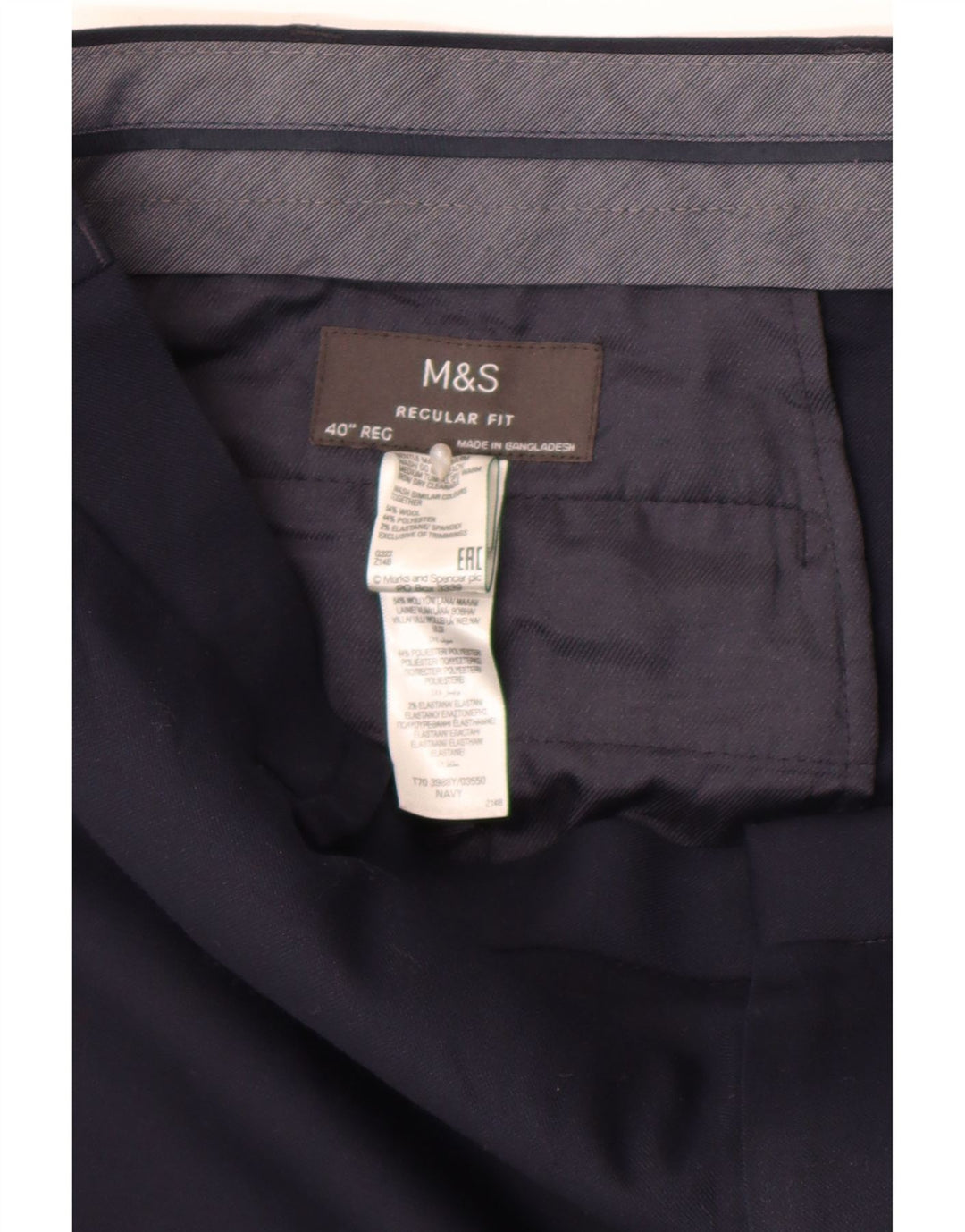 Pantaloni da abito dritti vestibilità regolare da donna Marks & Spencer W40 L30 Blu Navy