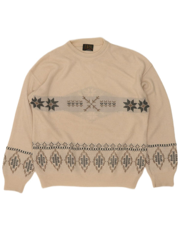 Bibo Mens Crew Neck Jumper Sweater Large White Fair Isle