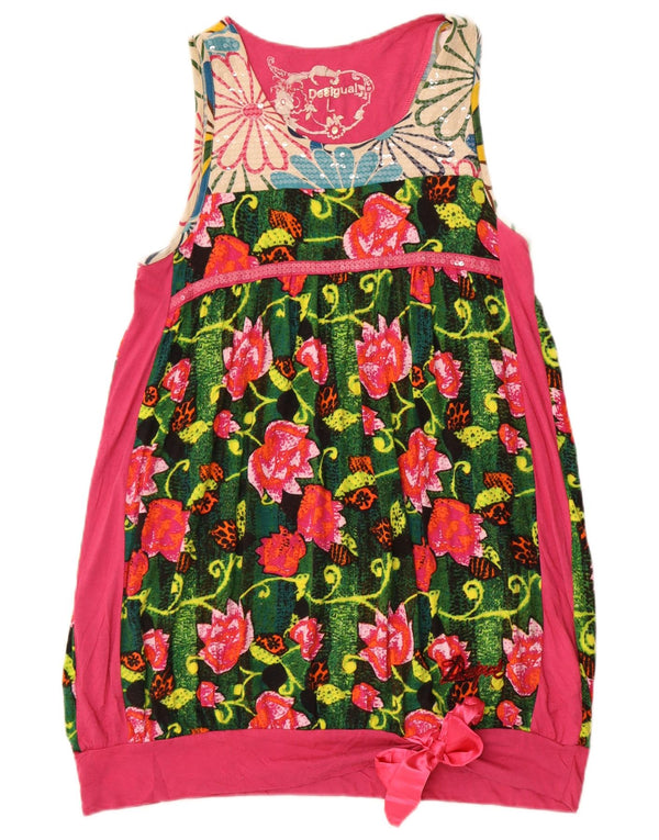 Desigual Abito a bolle senza maniche con grafica da donna UK 14 Grande rosa floreale