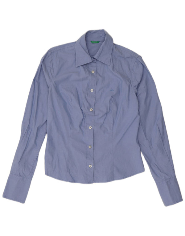 Camicia Benetton Donna UK 10 Small Blu Cotone