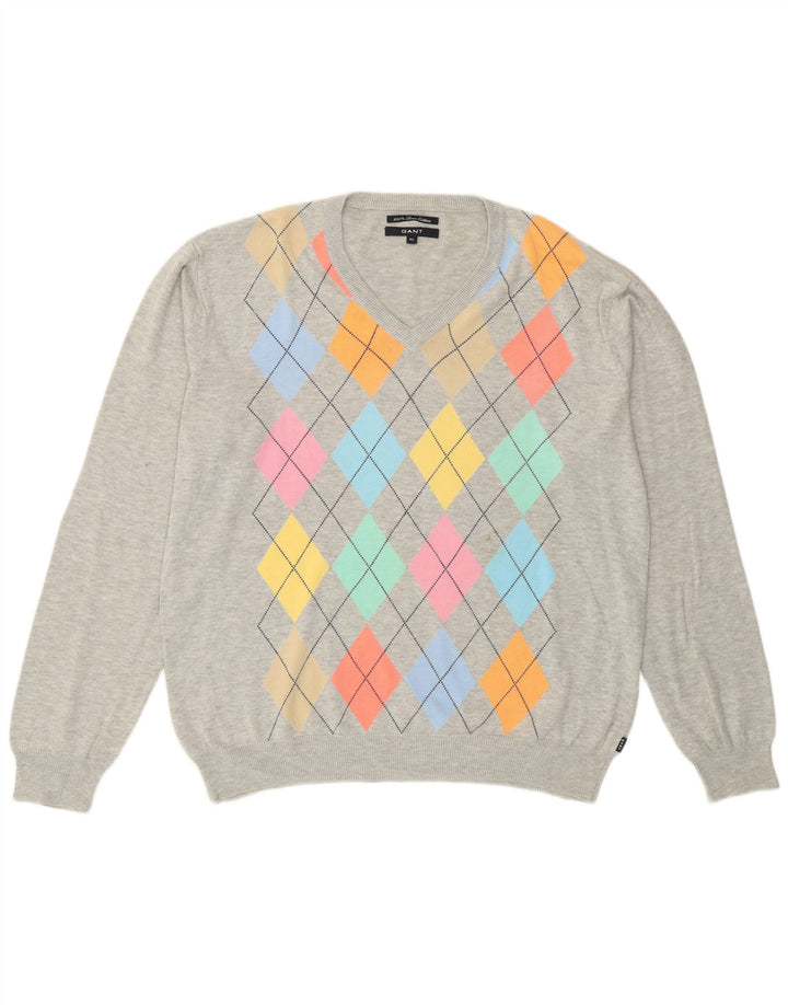 Gant Maglione da uomo con scollo a V XL Grigio Argyle/Cotone diamante