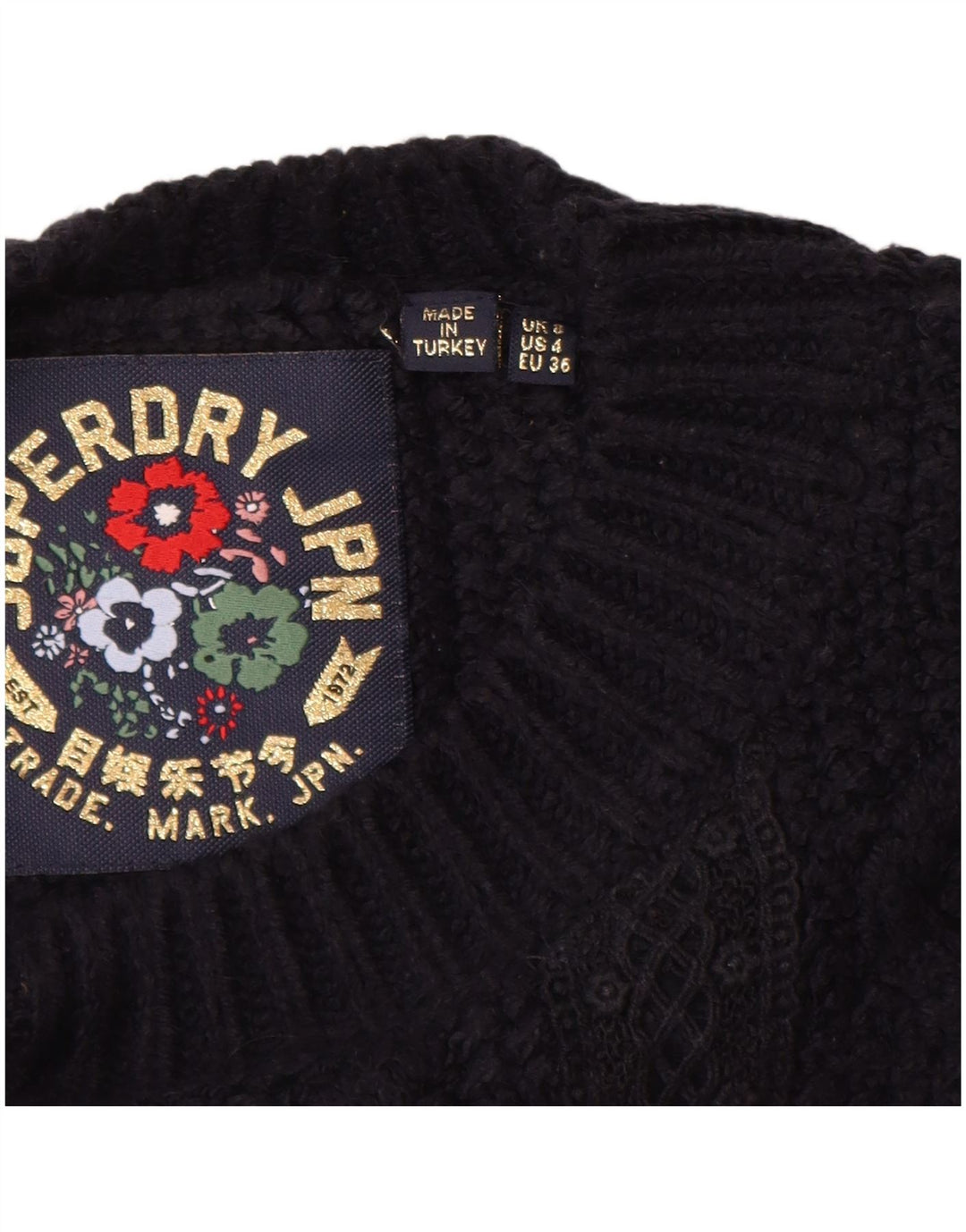 Maglione maglione oversize da donna con scollo a barca SUPERDRY UK 8 piccolo blu navy