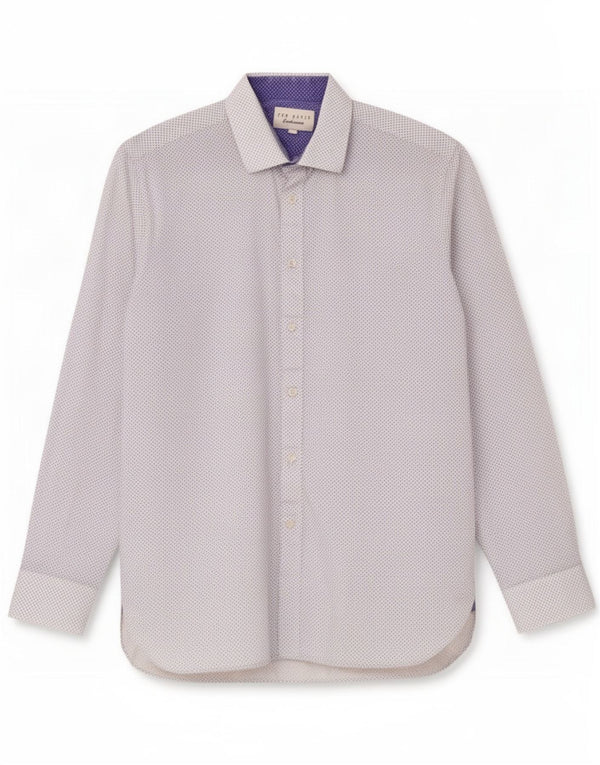 Camicia da uomo Ted Baker taglia 15,5 cotone geometrico bianco medio