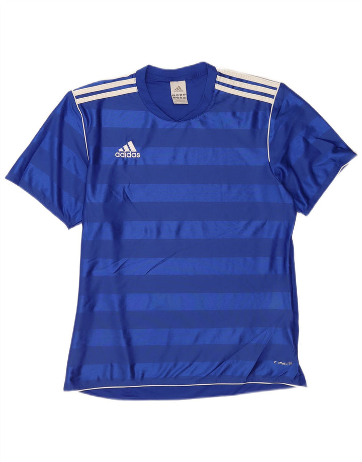 T-shirt Adidas Climalite da uomo Top in poliestere a righe blu medio