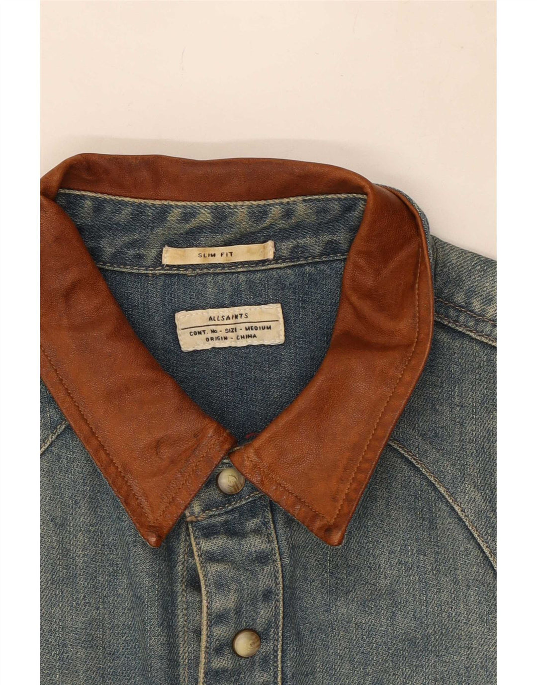 Camicia di jeans slim fit da uomo All Saints in cotone blu medio