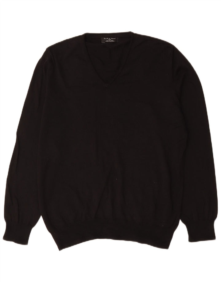 Maglione Zara da uomo con scollo a V grande in cotone nero