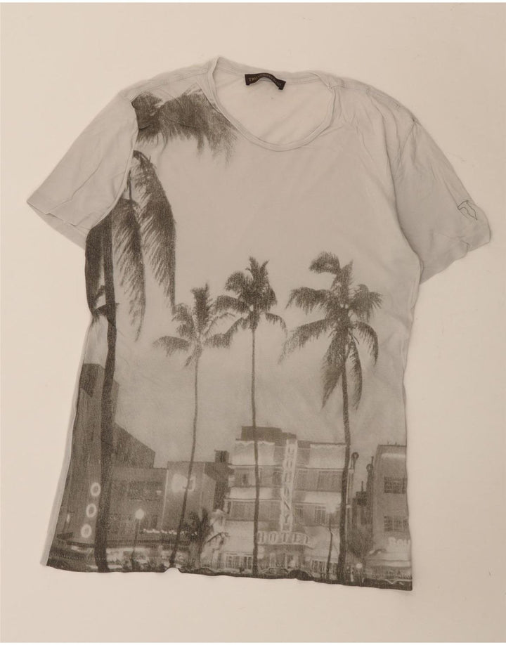 TRUSSARDI T-shirt grafica da uomo Top Small in cotone grigio