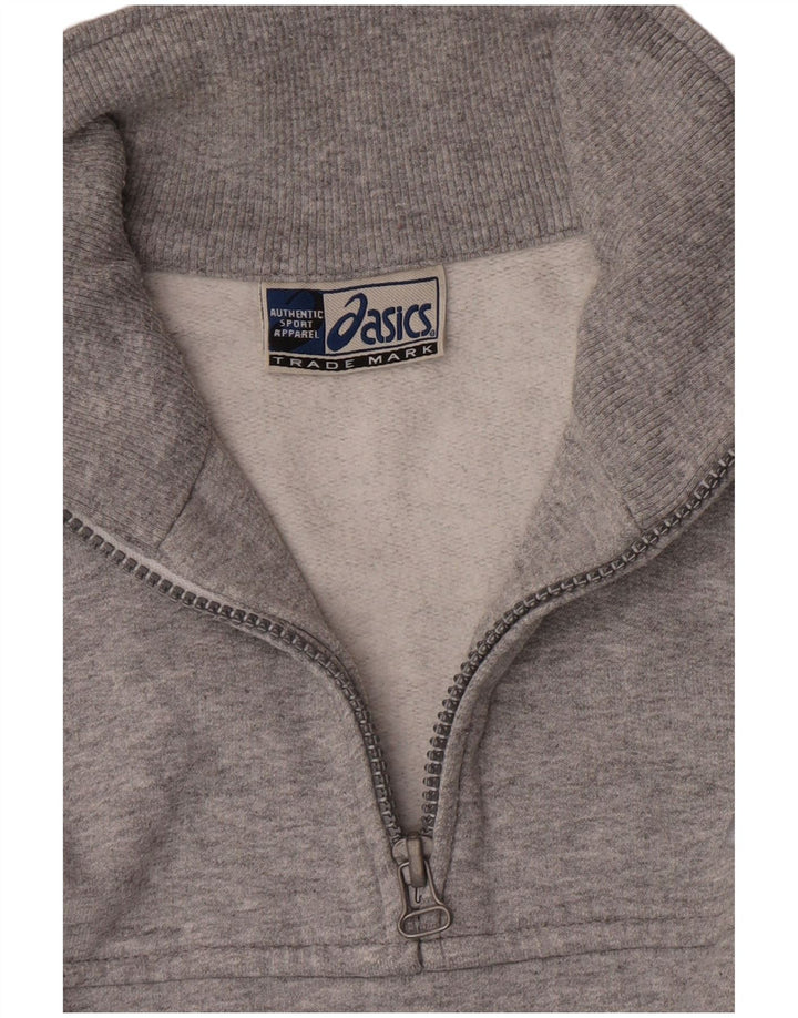 Felpa Asics da uomo con zip e collo, maglione grande, cotone grigio