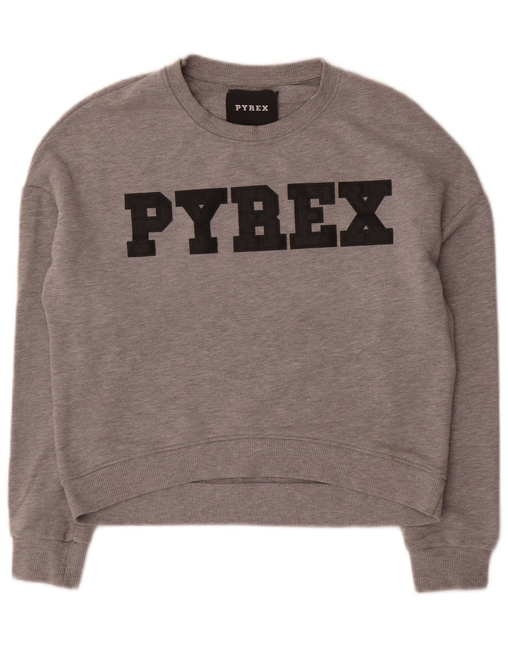 Pyrex Felpa con grafica corta oversize da donna UK 10 Small Grigio