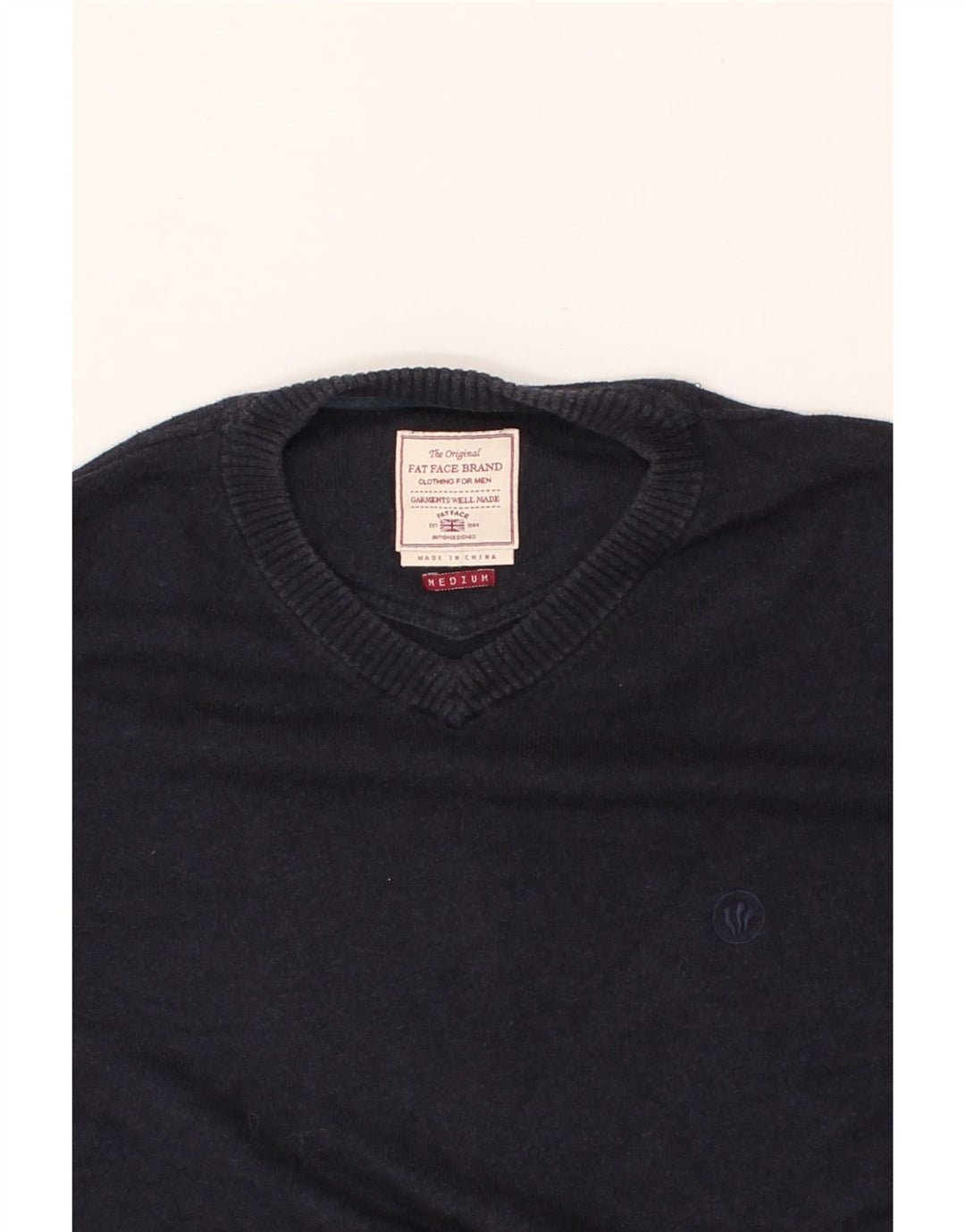 FAT FACE Mens V-Neck Jumper Sweater Medium Navy Blue Cotton Vintage Fat Face and Second-Hand Fat Face from Messina Hembry 