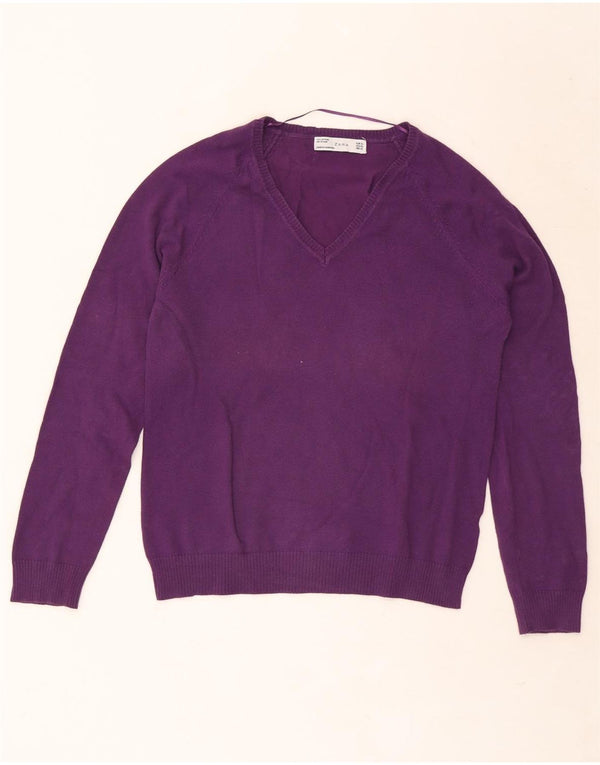 Maglione maglione con scollo a V da donna Zara UK 18 XL cotone viola