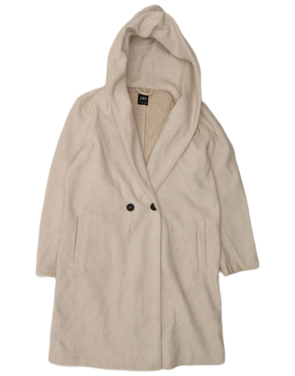 Cappotto doppio petto oversize con cappuccio da donna Zara UK 10 piccolo bianco sporco