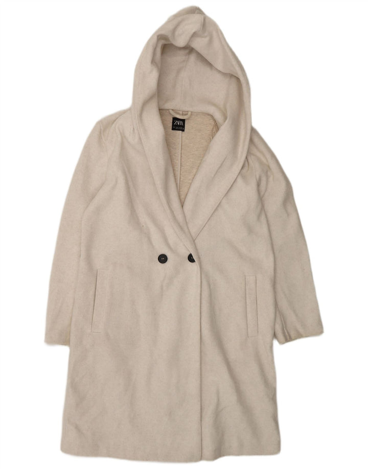 Cappotto doppio petto oversize con cappuccio da donna Zara UK 10 piccolo bianco sporco