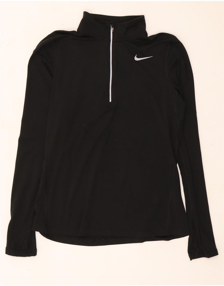 Top della tuta da ginnastica Nike Dri Fit con collo e zip da donna, UK 10, piccola, nera