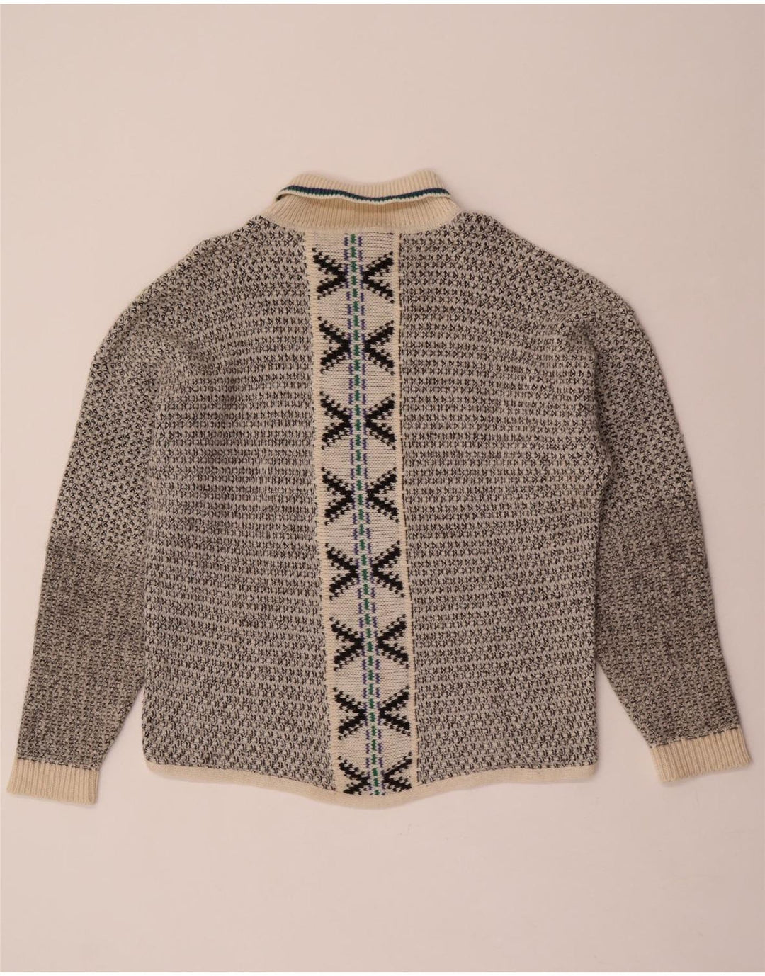 Maglione vintage da uomo con collo alto e maglione grande in lana geometrica grigia