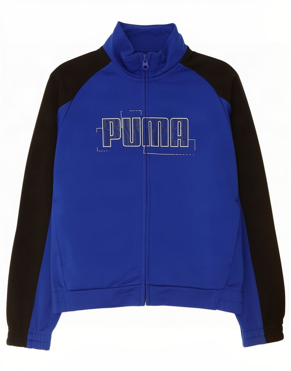 Puma Boys Graphic Tracksuit Top Jacket 7-8 Years Blue Colourblock Polyester
