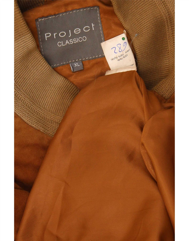 Giubbotto bomber in pelle scamosciata da uomo Project Classico UK 42 XL in pelle marrone